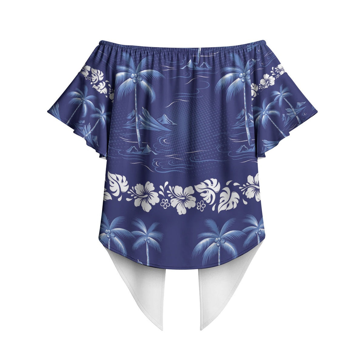 Blue Hawaii Palm Tree Hibiscus Off Shoulder Wrap Waist Top Fantasy Summer Vibe LT01 - Polynesian Pride