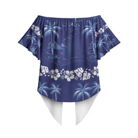 Blue Hawaii Palm Tree Hibiscus Off Shoulder Wrap Waist Top Fantasy Summer Vibe LT01 - Polynesian Pride