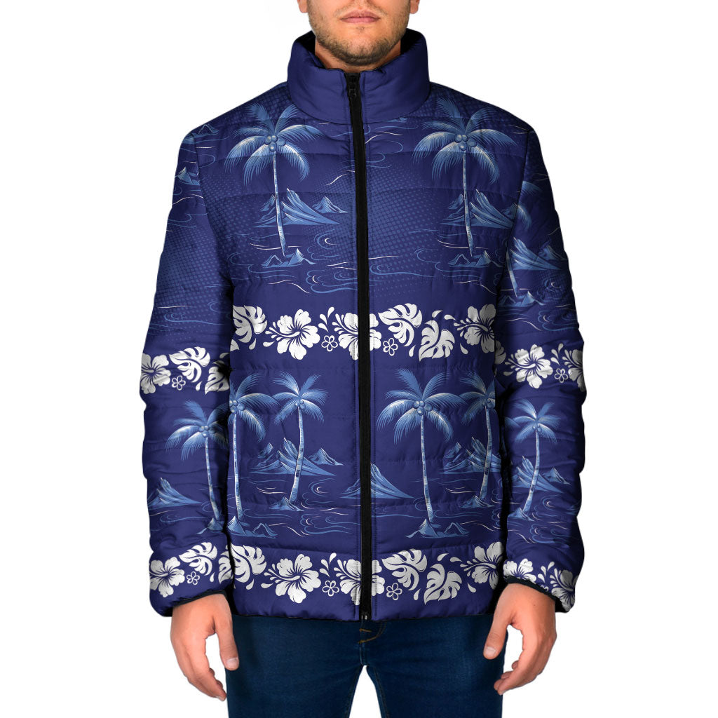 Blue Hawaii Palm Tree Hibiscus Padded Jacket Fantasy Summer Vibe LT01 Men Blue - Polynesian Pride