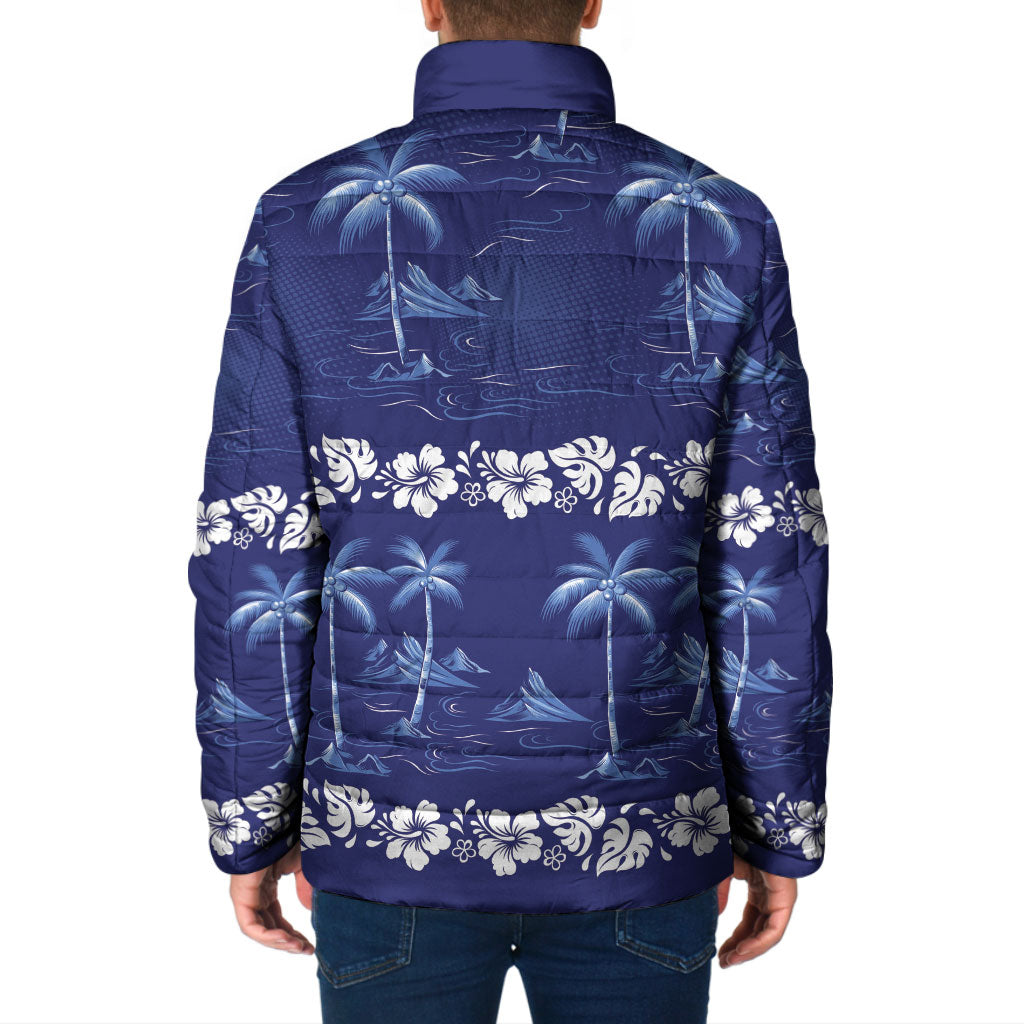 Blue Hawaii Palm Tree Hibiscus Padded Jacket Fantasy Summer Vibe LT01 - Polynesian Pride