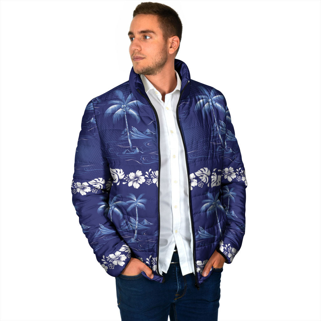 Blue Hawaii Palm Tree Hibiscus Padded Jacket Fantasy Summer Vibe LT01 - Polynesian Pride