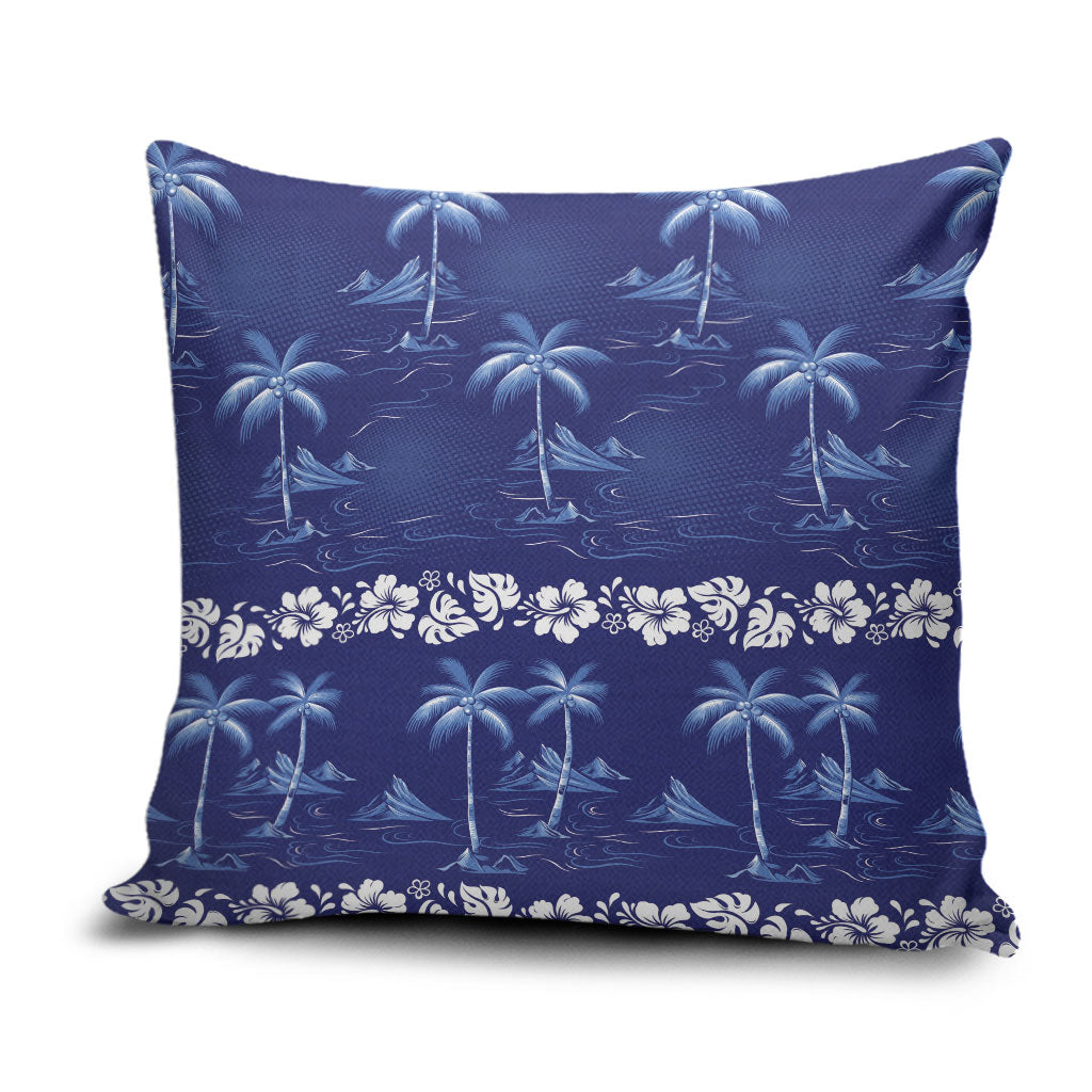 Blue Hawaii Palm Tree Hibiscus Pillow Cover Fantasy Summer Vibe LT01 Blue - Polynesian Pride