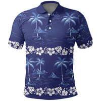 Blue Hawaii Palm Tree Hibiscus Polo Shirt Fantasy Summer Vibe LT01 Blue - Polynesian Pride