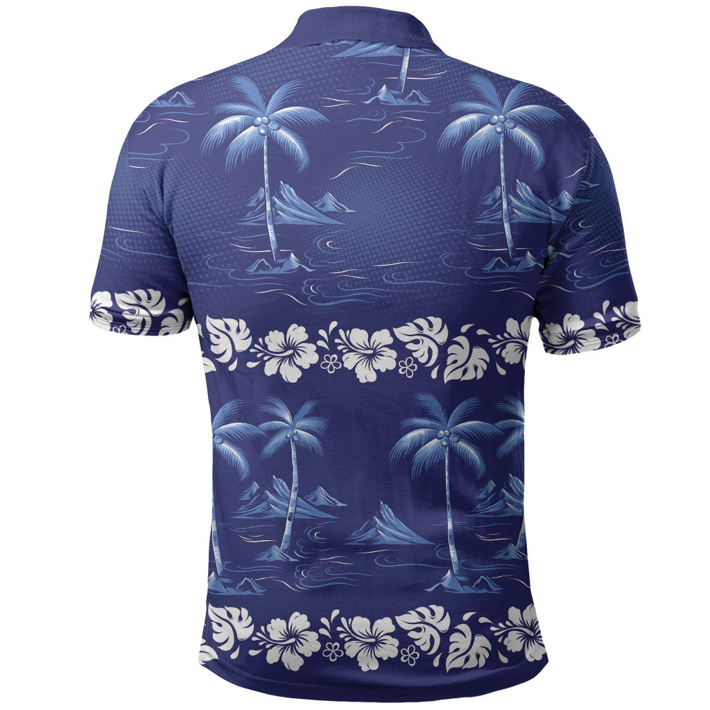 Blue Hawaii Palm Tree Hibiscus Polo Shirt Fantasy Summer Vibe LT01 - Polynesian Pride
