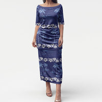 Blue Hawaii Palm Tree Hibiscus Puletasi Fantasy Summer Vibe LT01 Long Dress Blue - Polynesian Pride