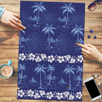 Blue Hawaii Palm Tree Hibiscus Puzzle Fantasy Summer Vibe LT01 Blue - Polynesian Pride