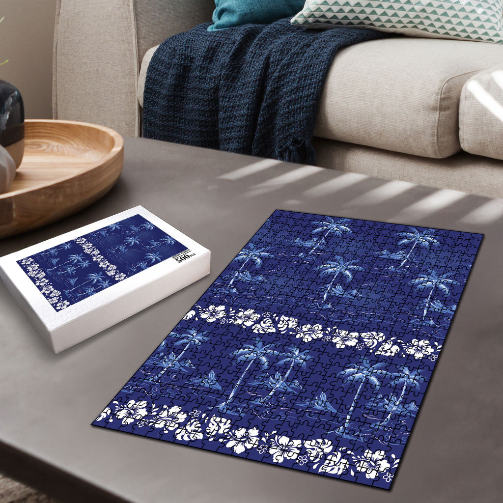 Blue Hawaii Palm Tree Hibiscus Puzzle Fantasy Summer Vibe LT01 - Polynesian Pride