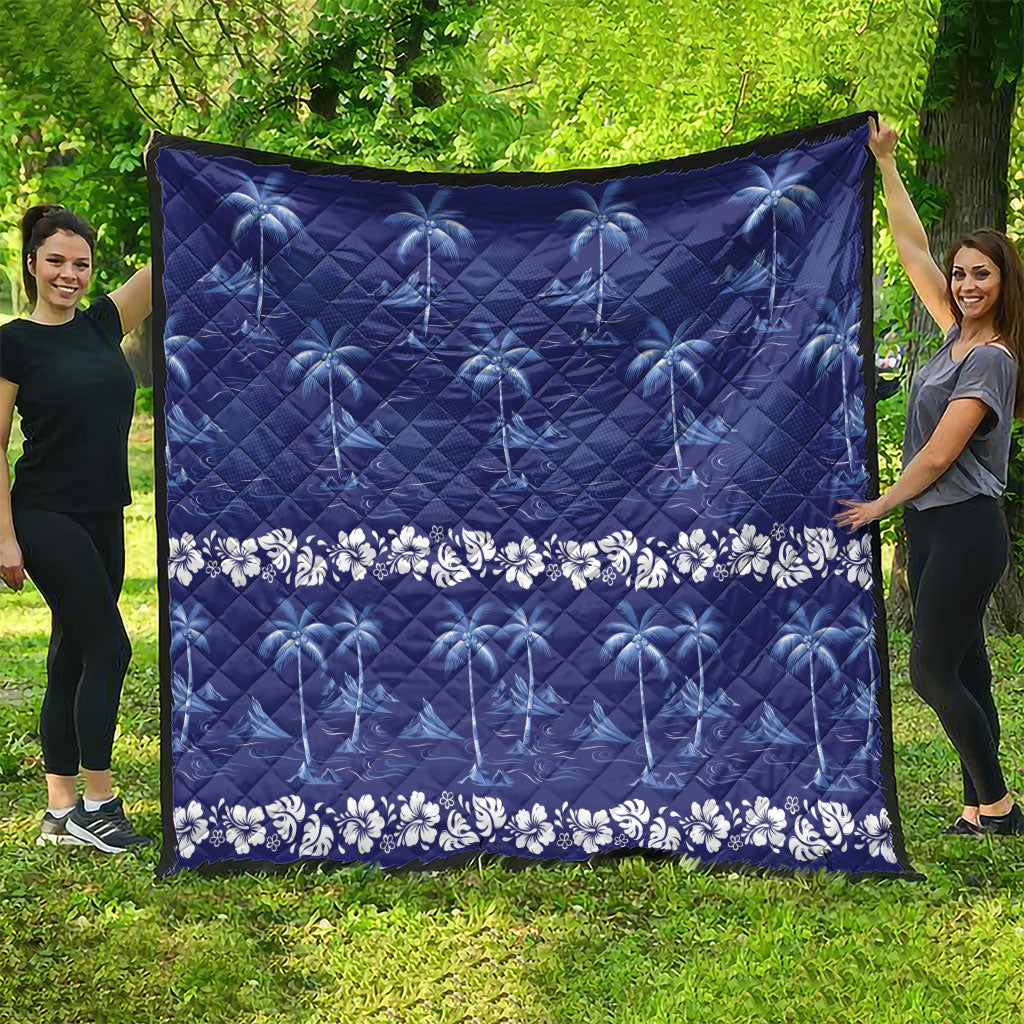 Blue Hawaii Palm Tree Hibiscus Quilt Fantasy Summer Vibe LT01 - Polynesian Pride