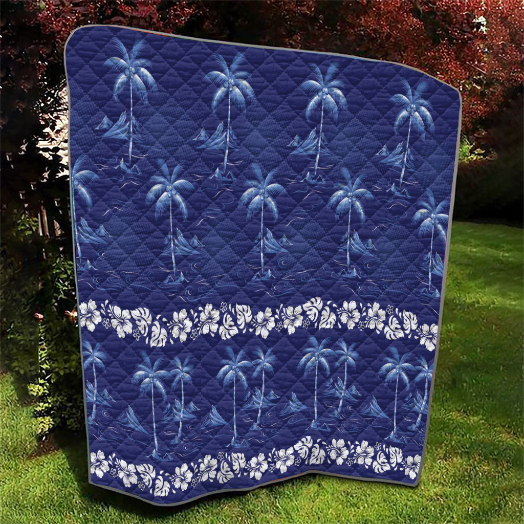 Blue Hawaii Palm Tree Hibiscus Quilt Fantasy Summer Vibe LT01 - Polynesian Pride