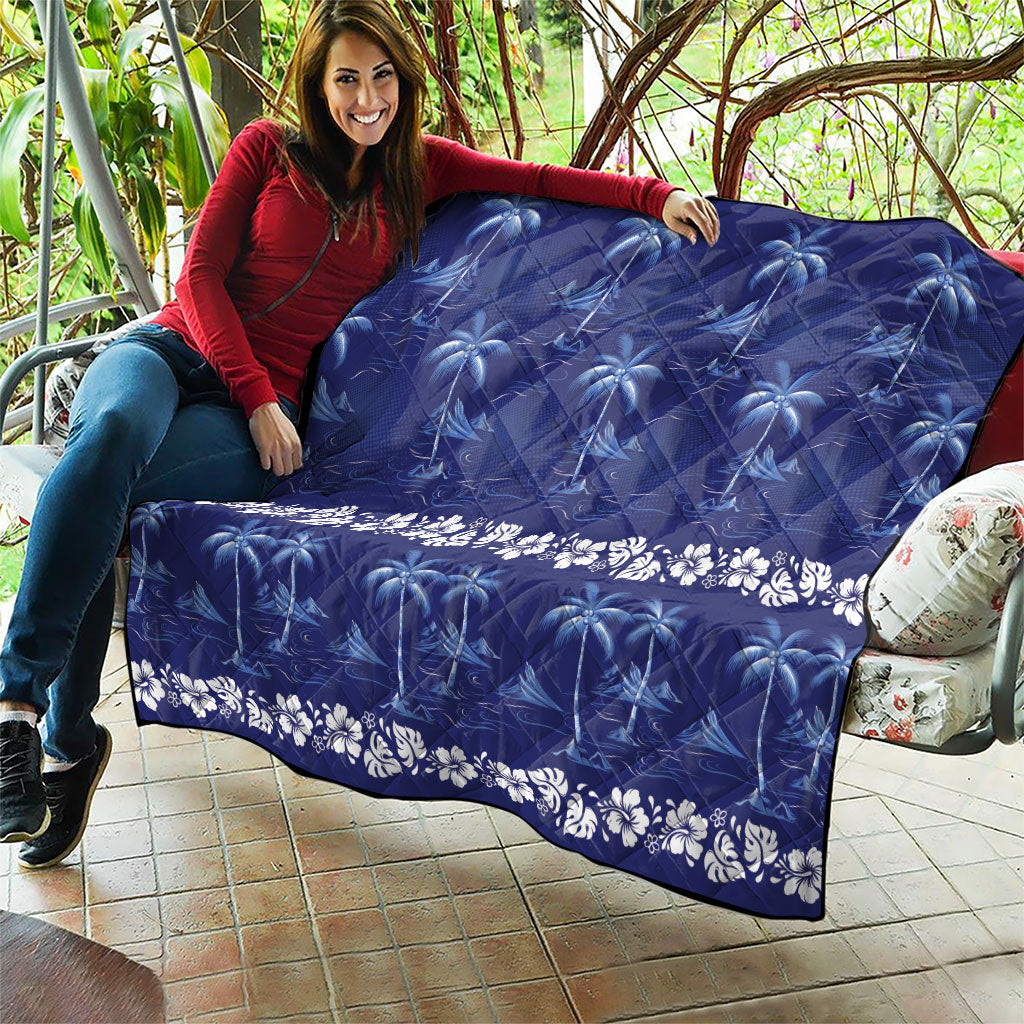 Blue Hawaii Palm Tree Hibiscus Quilt Fantasy Summer Vibe LT01 - Polynesian Pride