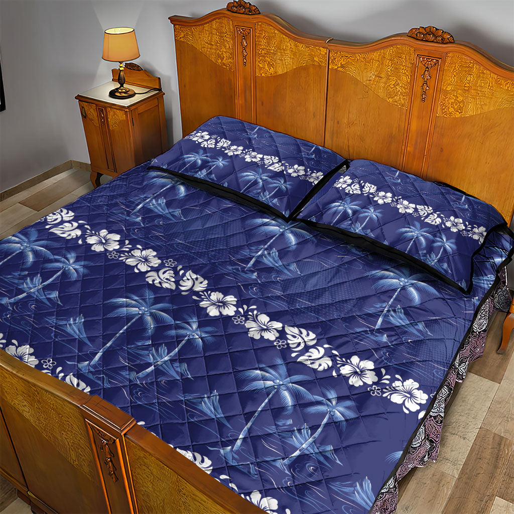 Blue Hawaii Palm Tree Hibiscus Quilt Bed Set Fantasy Summer Vibe LT01 - Polynesian Pride
