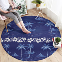 Blue Hawaii Palm Tree Hibiscus Round Carpet Fantasy Summer Vibe LT01 - Polynesian Pride