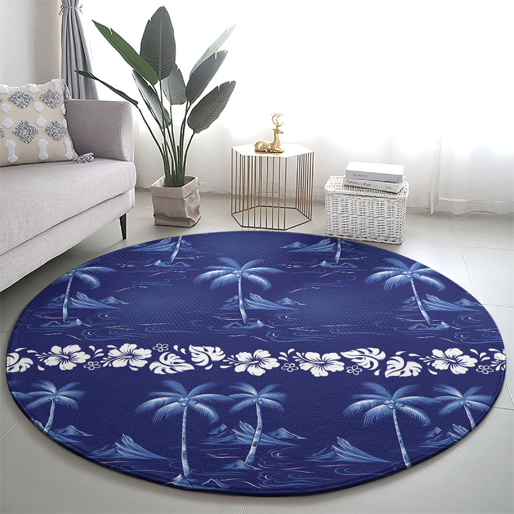 Blue Hawaii Palm Tree Hibiscus Round Carpet Fantasy Summer Vibe LT01 - Polynesian Pride