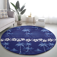 Blue Hawaii Palm Tree Hibiscus Round Carpet Fantasy Summer Vibe LT01 - Polynesian Pride