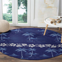 Blue Hawaii Palm Tree Hibiscus Round Carpet Fantasy Summer Vibe LT01 - Polynesian Pride