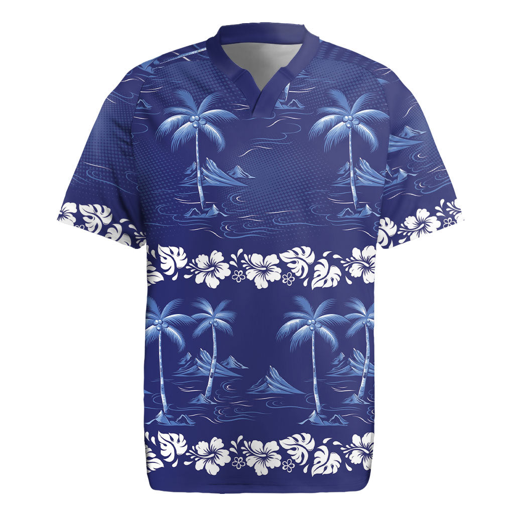 Blue Hawaii Palm Tree Hibiscus Rugby Jersey Fantasy Summer Vibe LT01 Blue - Polynesian Pride
