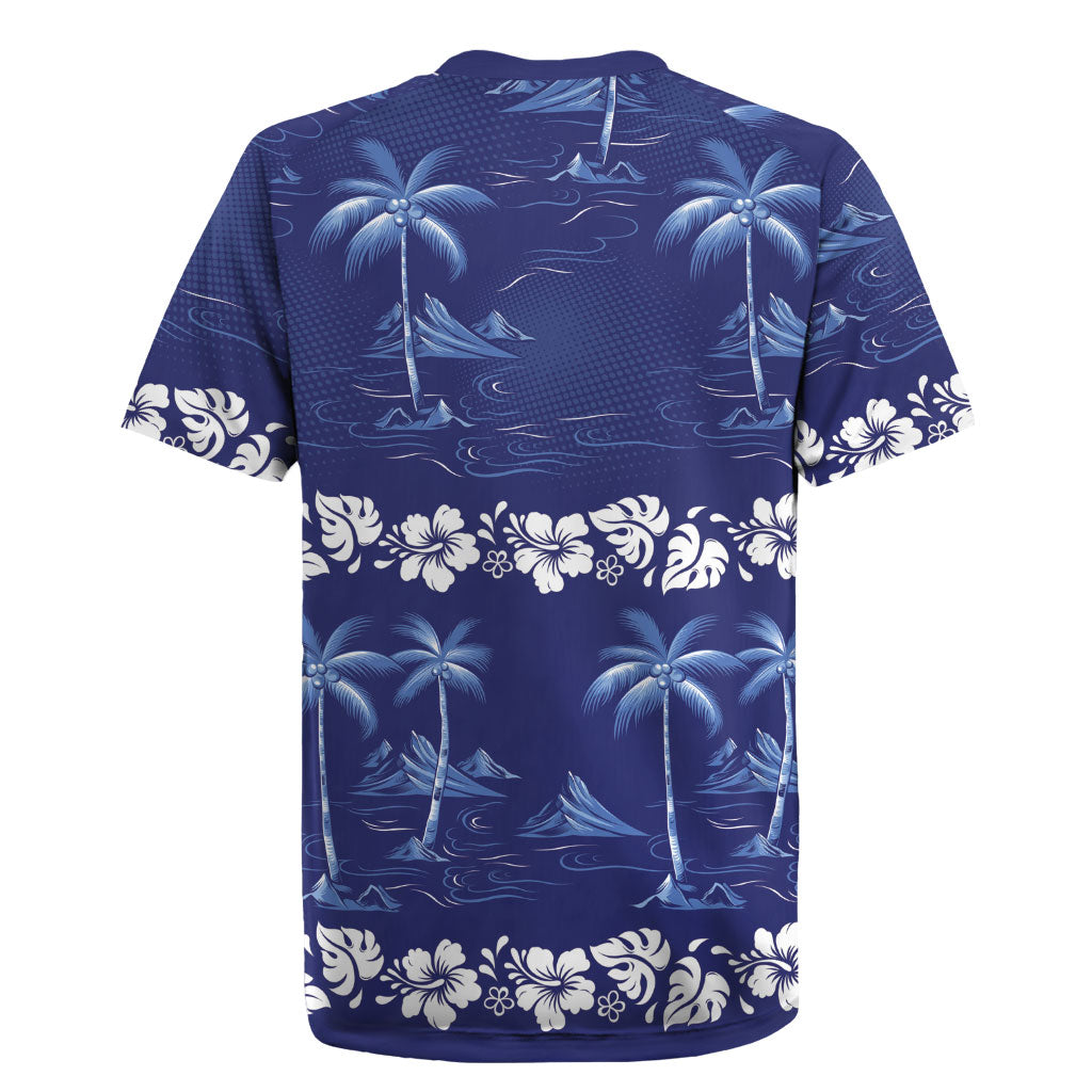 Blue Hawaii Palm Tree Hibiscus Rugby Jersey Fantasy Summer Vibe LT01 - Polynesian Pride