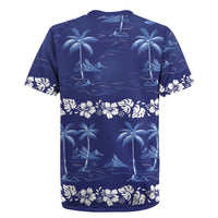 Blue Hawaii Palm Tree Hibiscus Rugby Jersey Fantasy Summer Vibe LT01 - Polynesian Pride