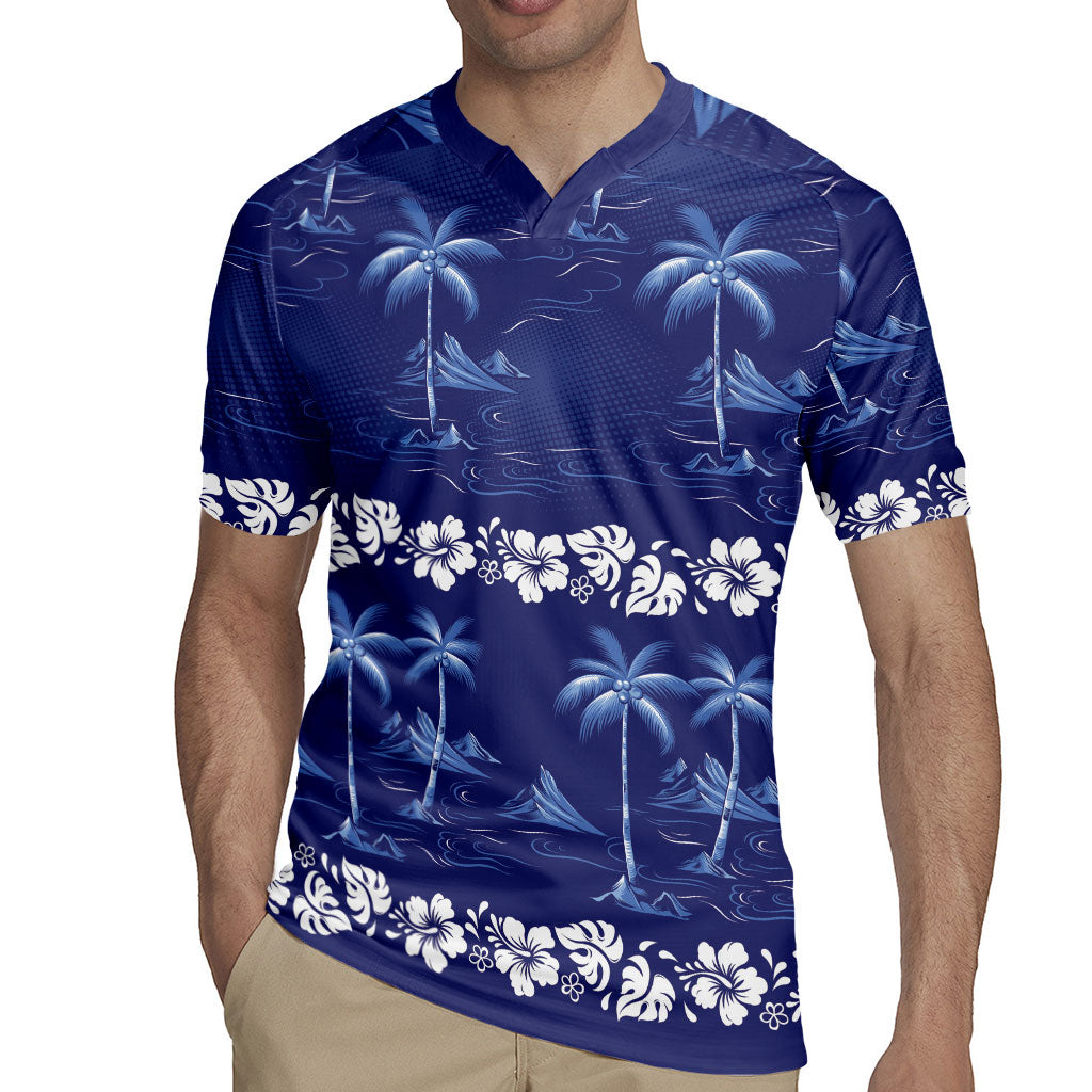 Blue Hawaii Palm Tree Hibiscus Rugby Jersey Fantasy Summer Vibe LT01 - Polynesian Pride