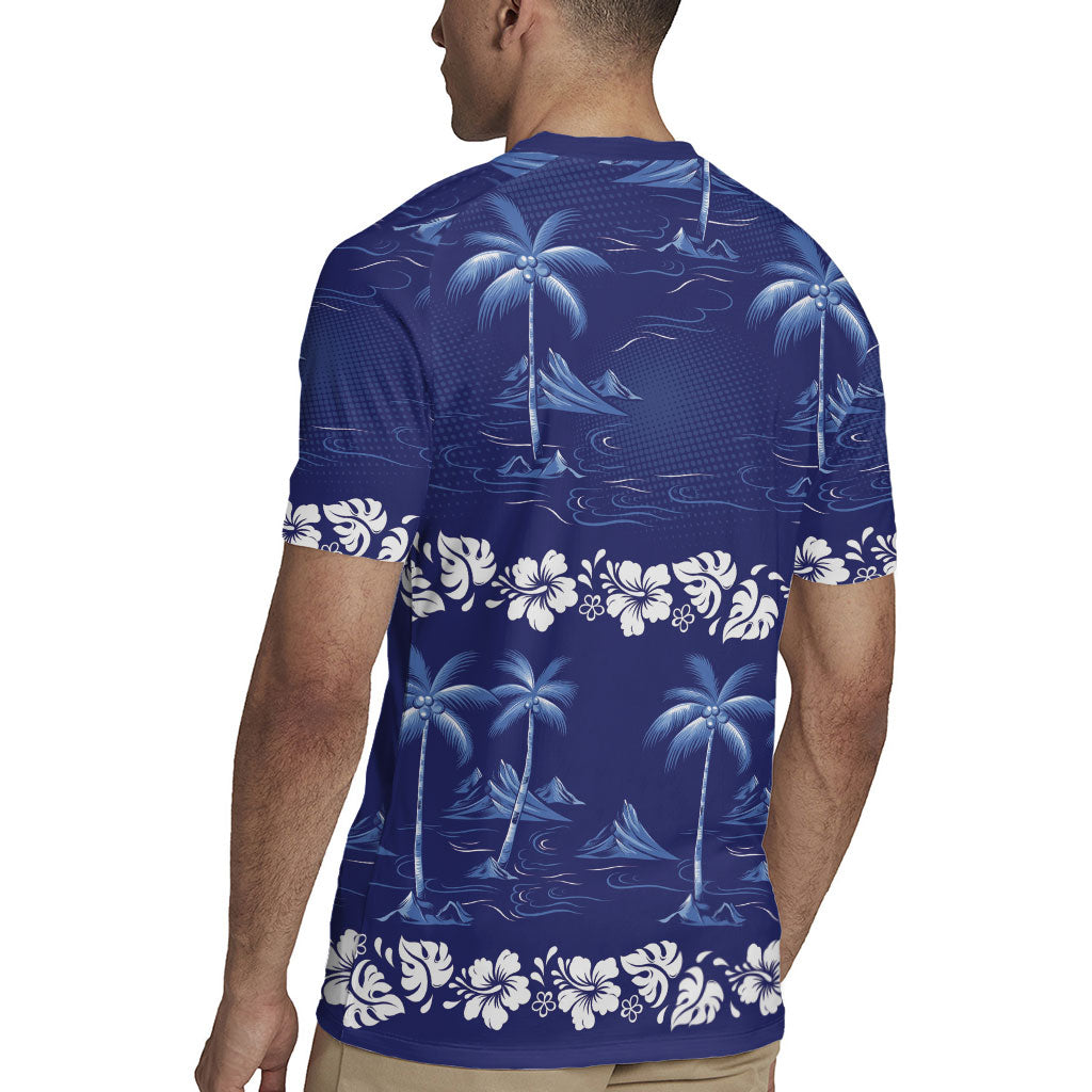 Blue Hawaii Palm Tree Hibiscus Rugby Jersey Fantasy Summer Vibe LT01 - Polynesian Pride