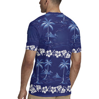 Blue Hawaii Palm Tree Hibiscus Rugby Jersey Fantasy Summer Vibe LT01 - Polynesian Pride