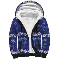 Blue Hawaii Palm Tree Hibiscus Sherpa Hoodie Fantasy Summer Vibe LT01 Unisex Blue - Polynesian Pride