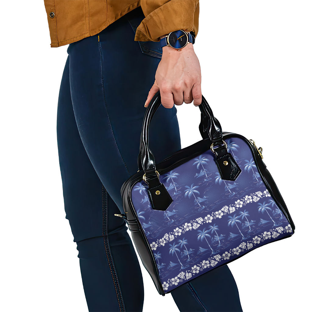 Blue Hawaii Palm Tree Hibiscus Shoulder Handbag Fantasy Summer Vibe LT01 - Polynesian Pride