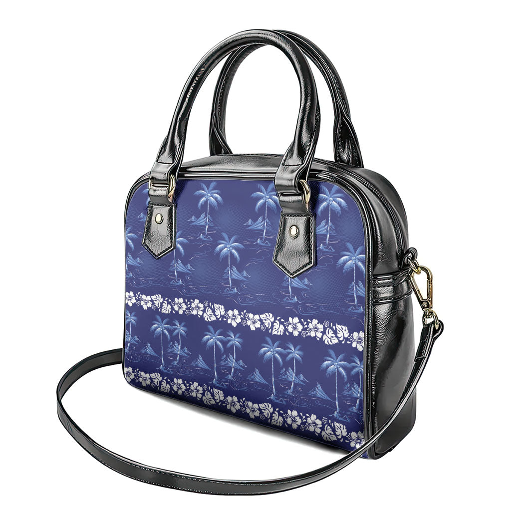 Blue Hawaii Palm Tree Hibiscus Shoulder Handbag Fantasy Summer Vibe LT01 - Polynesian Pride