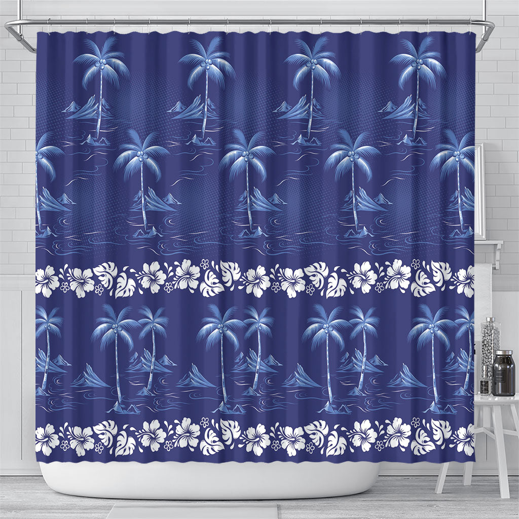 Blue Hawaii Palm Tree Hibiscus Shower Curtain Fantasy Summer Vibe LT01 - Polynesian Pride