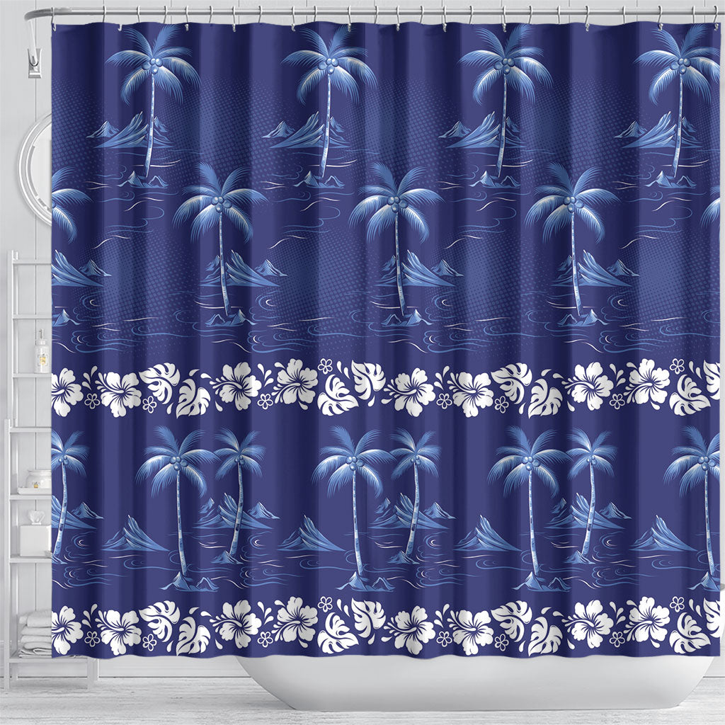 Blue Hawaii Palm Tree Hibiscus Shower Curtain Fantasy Summer Vibe LT01 - Polynesian Pride