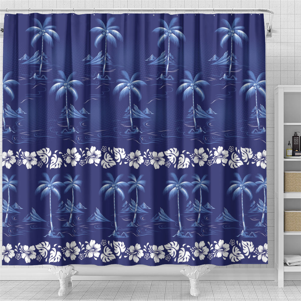 Blue Hawaii Palm Tree Hibiscus Shower Curtain Fantasy Summer Vibe LT01 - Polynesian Pride