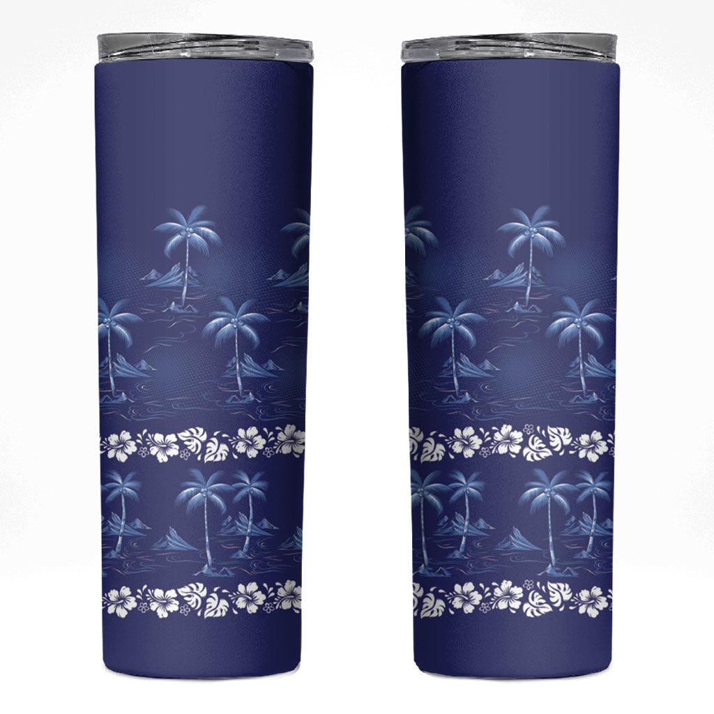Blue Hawaii Palm Tree Hibiscus Skinny Tumbler Fantasy Summer Vibe LT01 Blue - Polynesian Pride