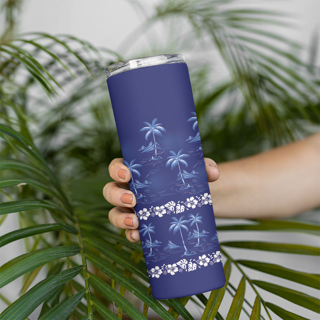 Blue Hawaii Palm Tree Hibiscus Skinny Tumbler Fantasy Summer Vibe LT01 - Polynesian Pride