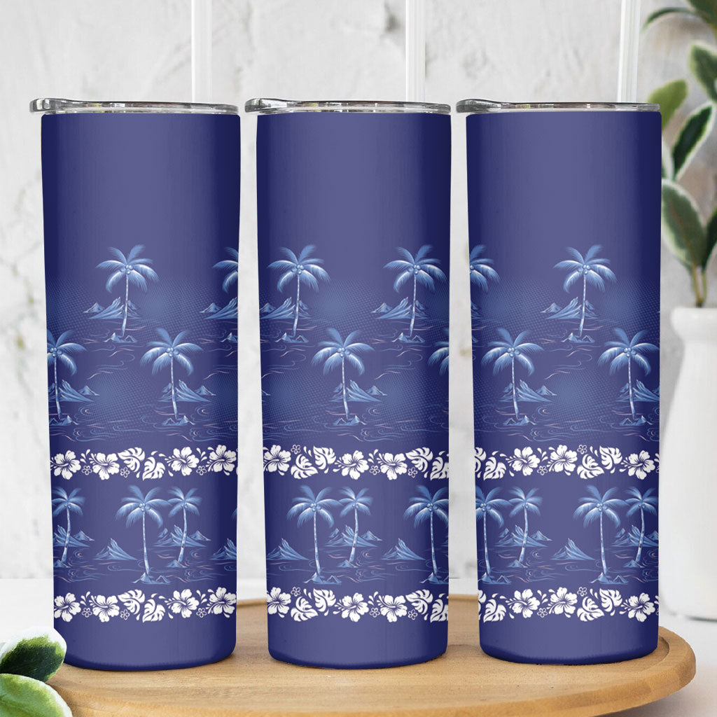 Blue Hawaii Palm Tree Hibiscus Skinny Tumbler Fantasy Summer Vibe LT01 - Polynesian Pride