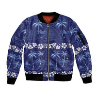 Blue Hawaii Palm Tree Hibiscus Sleeve Zip Bomber Jacket Fantasy Summer Vibe LT01 Unisex Blue - Polynesian Pride