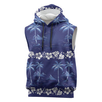 Blue Hawaii Palm Tree Hibiscus Sleeveless Hoodie Fantasy Summer Vibe LT01 Blue - Polynesian Pride