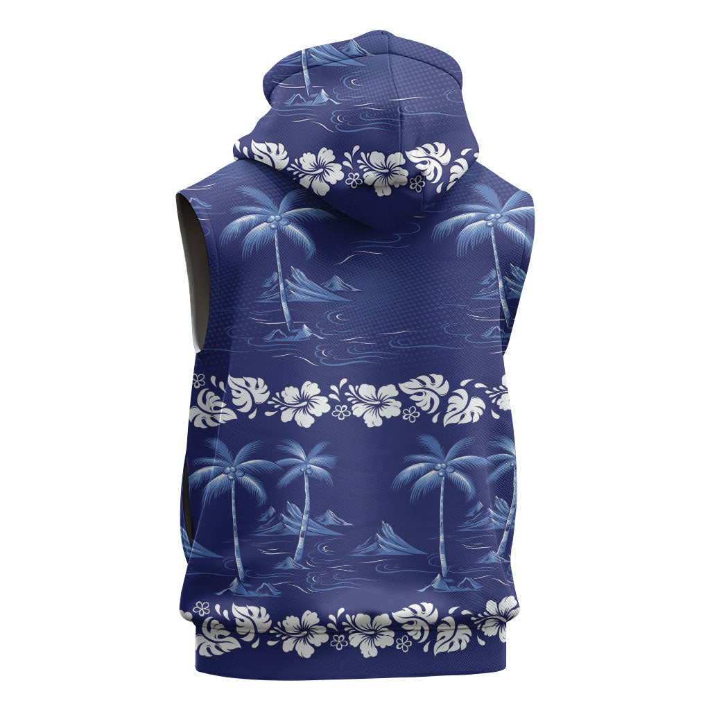 Blue Hawaii Palm Tree Hibiscus Sleeveless Hoodie Fantasy Summer Vibe LT01 - Polynesian Pride