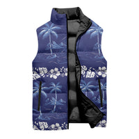Blue Hawaii Palm Tree Hibiscus Sleeveless Puffer Jacket Fantasy Summer Vibe LT01 - Polynesian Pride