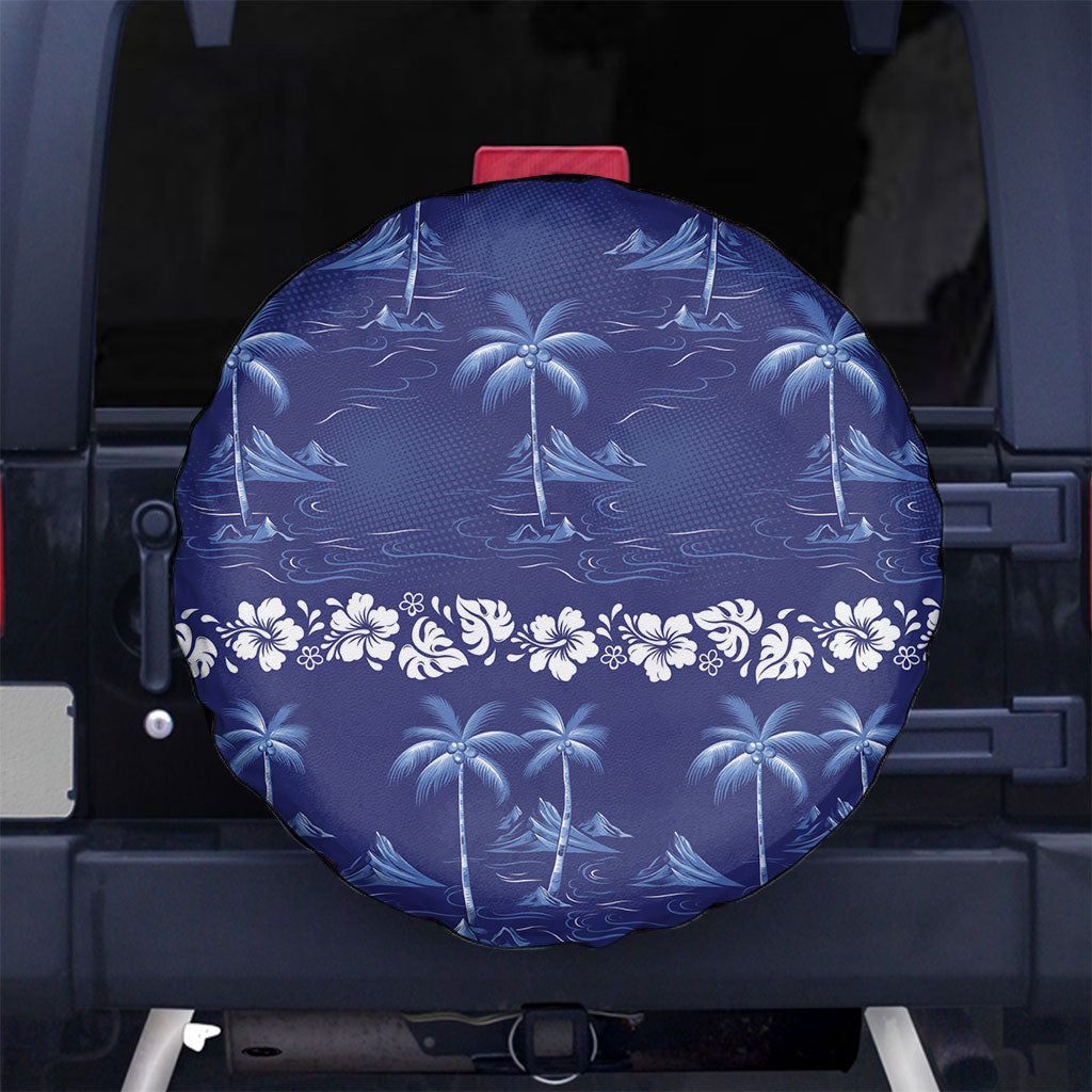 Blue Hawaii Palm Tree Hibiscus Spare Tire Cover Fantasy Summer Vibe LT01 No hole Blue - Polynesian Pride