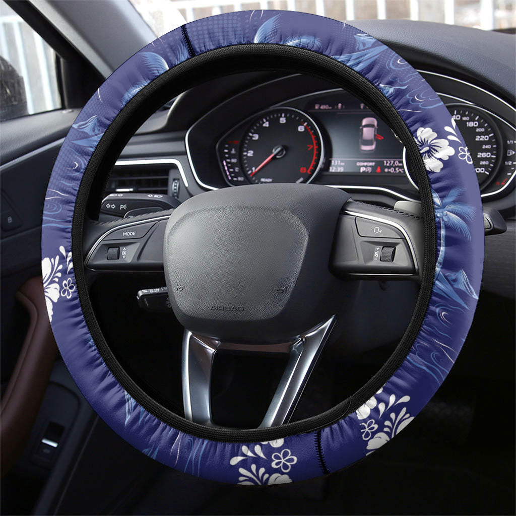 Blue Hawaii Palm Tree Hibiscus Steering Wheel Cover Fantasy Summer Vibe LT01 - Polynesian Pride