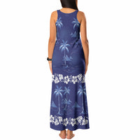 Blue Hawaii Palm Tree Hibiscus Tank Maxi Dress Fantasy Summer Vibe LT01 - Polynesian Pride