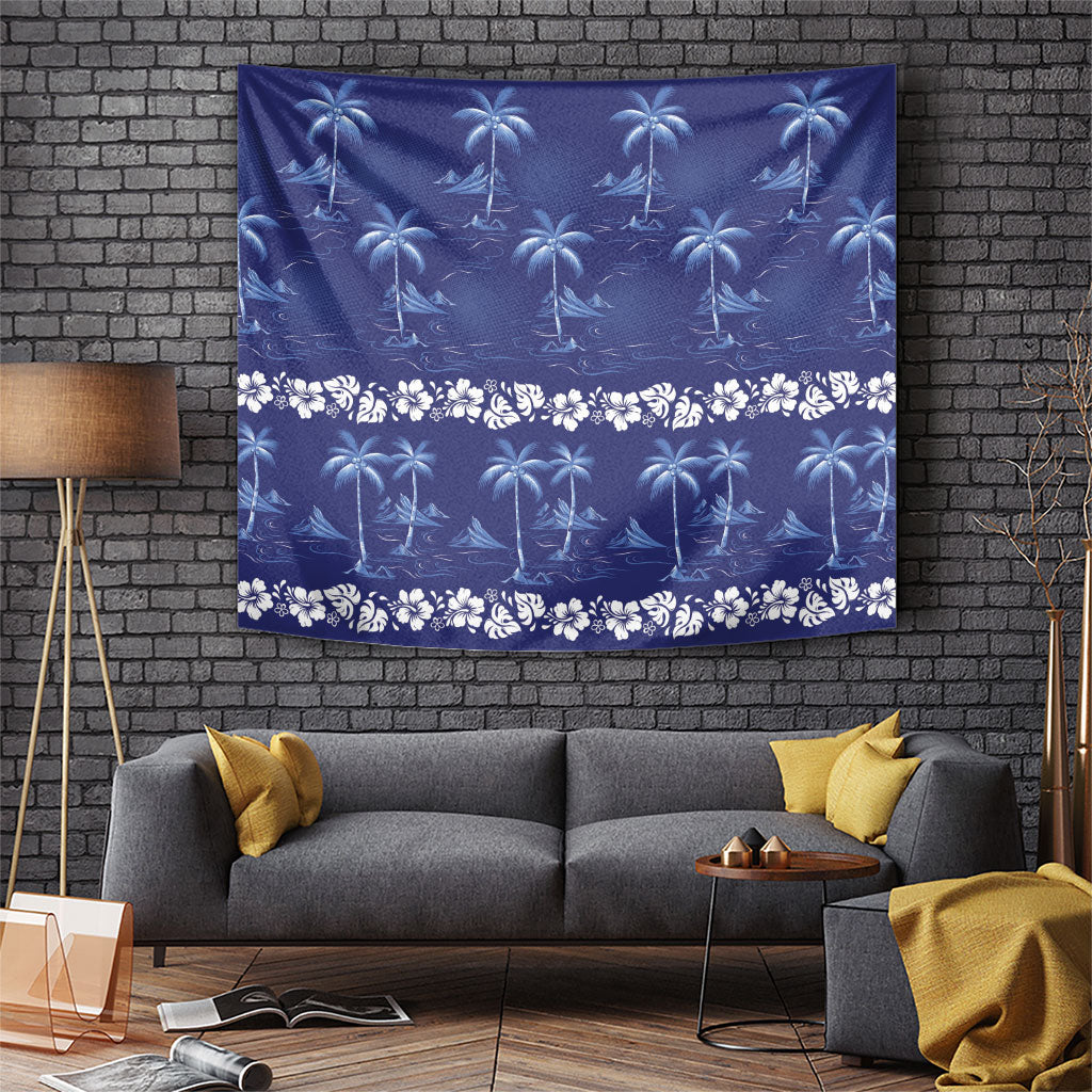 Blue Hawaii Palm Tree Hibiscus Tapestry Fantasy Summer Vibe LT01 Blue - Polynesian Pride