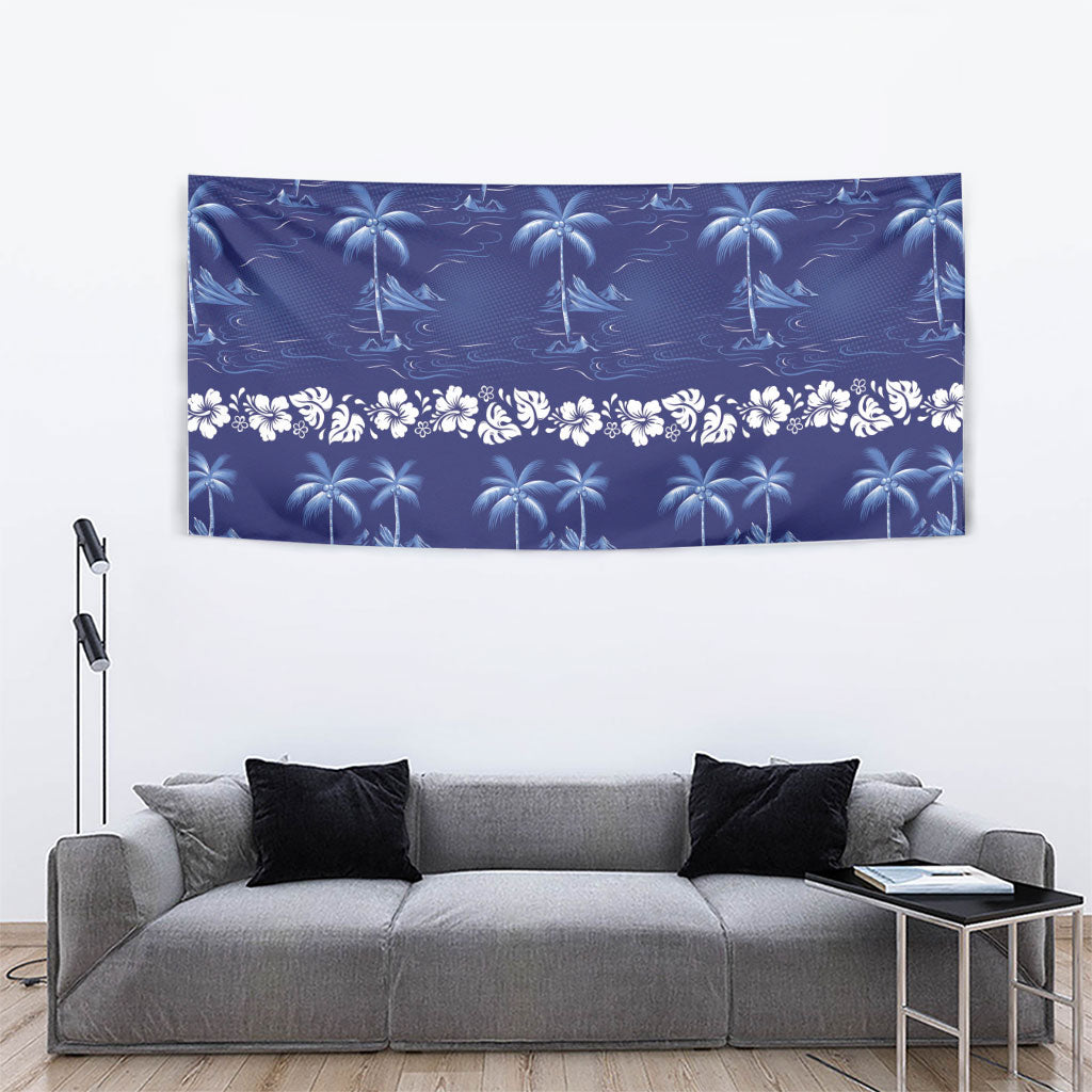 Blue Hawaii Palm Tree Hibiscus Tapestry Fantasy Summer Vibe LT01 - Polynesian Pride