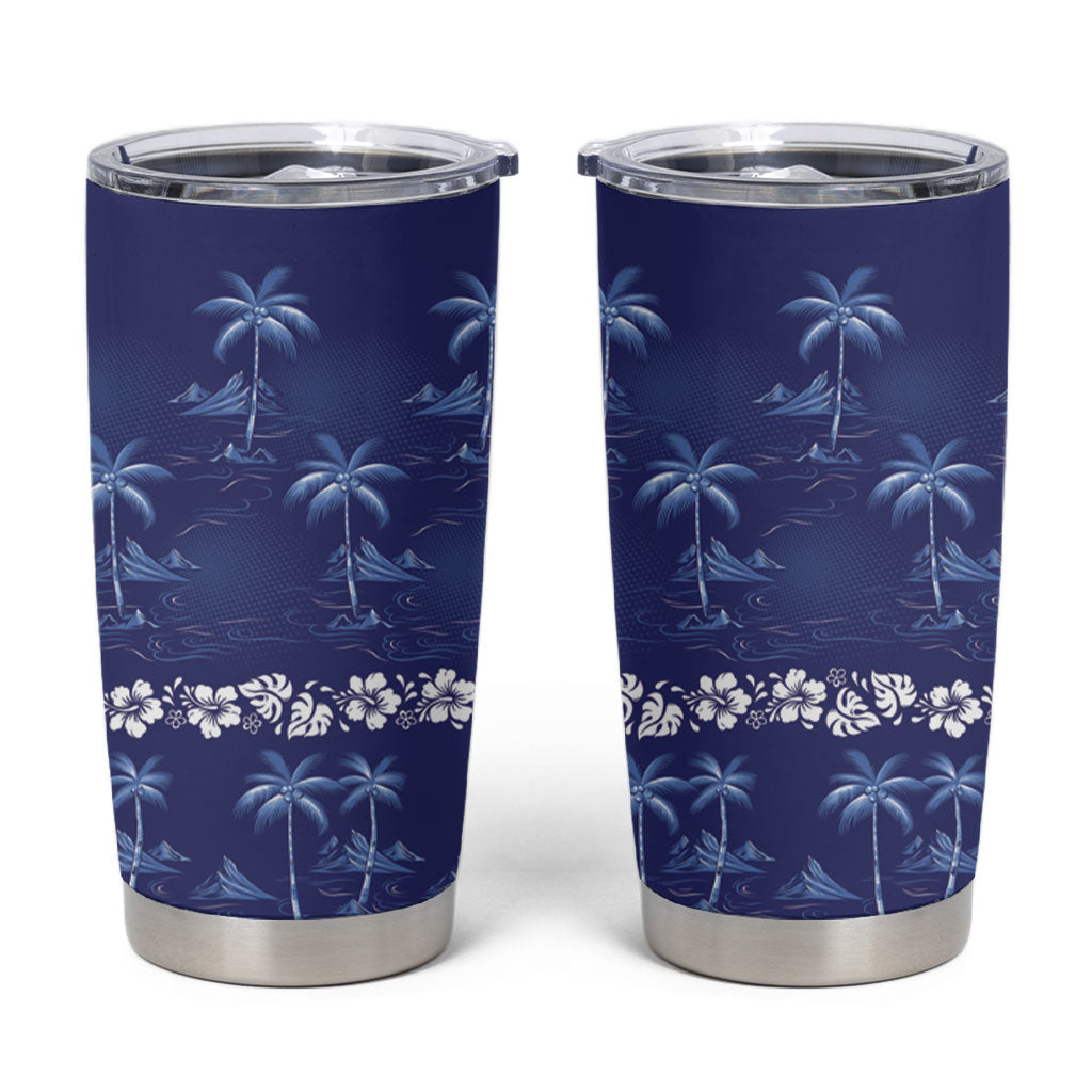 Blue Hawaii Palm Tree Hibiscus Tumbler Cup Fantasy Summer Vibe LT01 Blue - Polynesian Pride