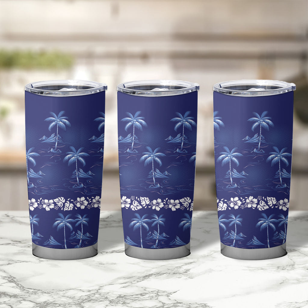 Blue Hawaii Palm Tree Hibiscus Tumbler Cup Fantasy Summer Vibe LT01 - Polynesian Pride