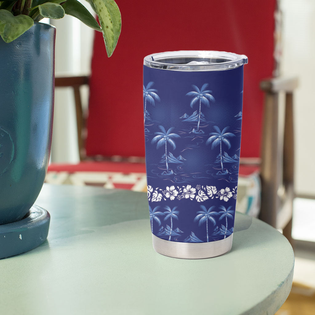 Blue Hawaii Palm Tree Hibiscus Tumbler Cup Fantasy Summer Vibe LT01 - Polynesian Pride