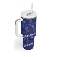 Blue Hawaii Palm Tree Hibiscus Tumbler With Handle Fantasy Summer Vibe LT01 - Polynesian Pride