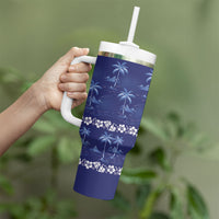 Blue Hawaii Palm Tree Hibiscus Tumbler With Handle Fantasy Summer Vibe LT01 - Polynesian Pride