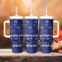 Blue Hawaii Palm Tree Hibiscus Tumbler With Handle Fantasy Summer Vibe LT01 - Polynesian Pride