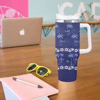 Blue Hawaii Palm Tree Hibiscus Tumbler With Handle Fantasy Summer Vibe LT01 - Polynesian Pride